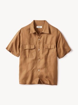 Cinnamon Draped Linen Deuce Coupe Camp Shirt